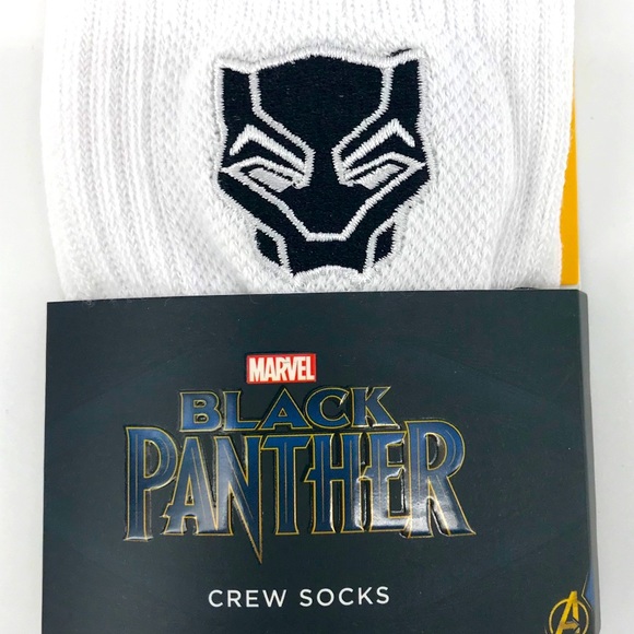 Black Panther Marvel White Crew Socks Men’s Shoe Size 6-12 NWT Women’s Size 8-14 - Picture 1 of 3